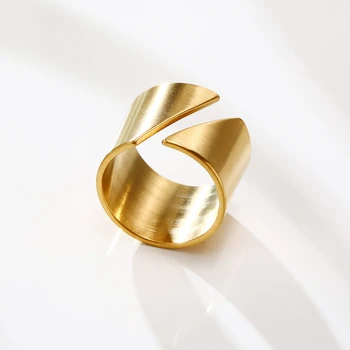 Elegantiškos Geometrinis Žiedai Moterims, 15mm Pločio Aukso Tono Nerūdijančio Plieno Vestuvių Juostas, Punk Šalis, Dovanos, Papuošalai