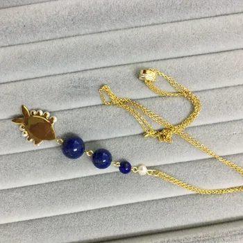 UMGODLY Prabangos Prekės Geltonos Aukso Spalvos Laimingas Akis Tamsiai Mėlyna Akmenys Žuvų Karoliai Reguliuoti Grandinės Moterų Mados Juvelyrika