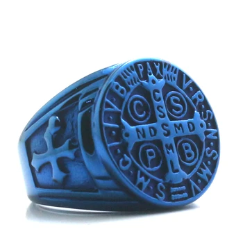 Šventojo Benedikto iš Nursia Krikščionybė Jėzaus Egzorcizmo 316L Nerūdijančio Plieno, Mėlynas Žiedas