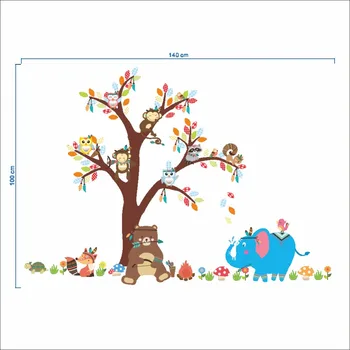 (100*140cm)Kūrybiškumo gyvūninės kilmės šalis medis sienų lipdukai vaikų kambario foną vinilo nuimamas lipni sienos lipdukas freskos
