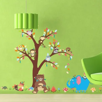 (100*140cm)Kūrybiškumo gyvūninės kilmės šalis medis sienų lipdukai vaikų kambario foną vinilo nuimamas lipni sienos lipdukas freskos