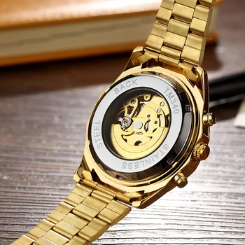 Skeletas Mados Mechaniniai Laikrodžiai Mens Prabanga Top Brand Automatinis Riešo Žiūrėti Nerūdijančio Plieno Sporto Golden Vyrų Laikrodis