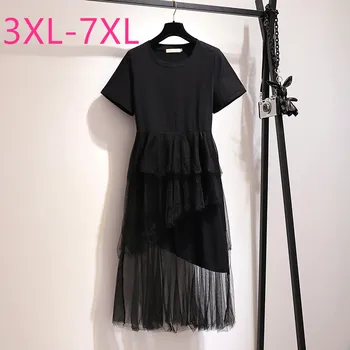 2021 naujas vasaros plius dydis suknelė moterims didelių palaidų atsitiktinis trumpas rankovės medvilnės marlės, O kaklo suknelės juoda 3XL 4XL 5XL 6XL 7XL