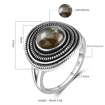 8MM apvalus Natūralus Labradoras Žiedai Moterų Brangakmenio S925 Sterlingas Sidabro Žiedas Vintage Stiliaus Bauda Jewelri