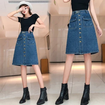 S-5XL 2020 m. pavasarį ir vasarą naujas džinsinis sijonas žodį aukšto juosmens vidutinio ilgio sijonas 200 kg dydžio moterų XXXXXL