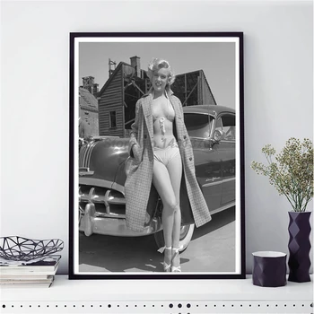 Marilynes Monroes Meno Drobė Plakato Spauda Abstrakti Tapyba Juoda Balta Nordic Stiliaus Sienos Nuotrauka Šiuolaikinių Namų Puošybai