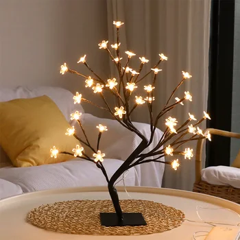 ES Kištuku LED Vyšnių Medžio Lovos, Miegamojo Naktį Šviesos Stalo Lempa Namų Dekoro Modeliavimas Eglutė Kalėdų Vestuves