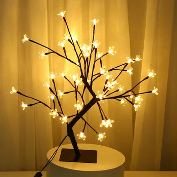 ES Kištuku LED Vyšnių Medžio Lovos, Miegamojo Naktį Šviesos Stalo Lempa Namų Dekoro Modeliavimas Eglutė Kalėdų Vestuves