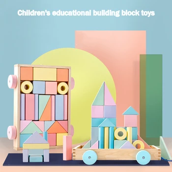 24pcs Medinis Didelis Dalelių Macaron Spalva Priekaba Blokai Vaikų Puzzle Montessori Ankstyvos Vaikystės Žaislai