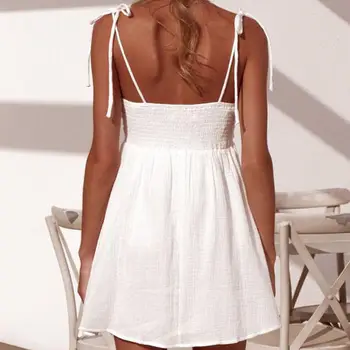 2019 naujas moterų nėriniai strappy kieta balta suknelė šviežių jaunų mergaičių vasaros sundress atostogų paplūdimio drabužiai trumpą mini suknelės jūros