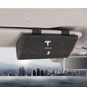 Automobilių Skydelis nuo Saulės akiniai atveju Turėtojas Įrašą Daugiafunkcį Odos Organizatorius langelį Tesla Model 3 S X Y Logotipą, Automobilių Optikos reikmenys