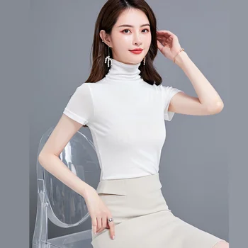 Korėjos Elastingumą Akies T-Shirt Moterims, Harajuku Vasaros Golfo marškinėliai Moterims Derliaus Office Lady Tshirts Balta Plius Dydis XXL