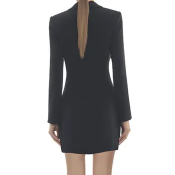 CHICEVER Rudenį Švarkas Suknelė Moterų V-Kaklo, ilgomis Rankovėmis Aukštos Juosmens Slim Black Bodycon Suknelės Moterų Mados Elegantiškus Drabužius