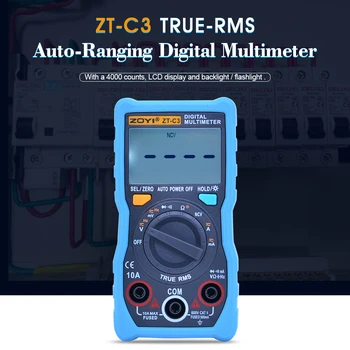 Automatinis diapazonas Skaitmeninis multimetras 4000 Skaičiuoja TRMS AC/DC Ammeter Voltmeter Ohm multimetroTester LCD Apšvietimas žibintuvėlis ZT-C3