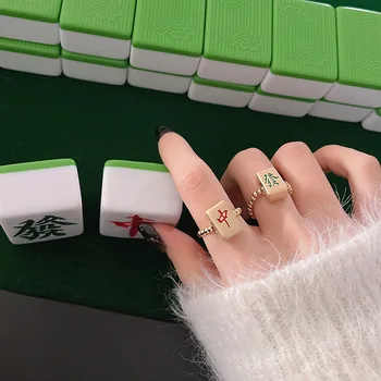 Originali aukso galvanizavimo mahjong žiedai naujas mados įdomu Kinų stiliaus paprastas temperamentas dizaino prasme žiedas didmeninės