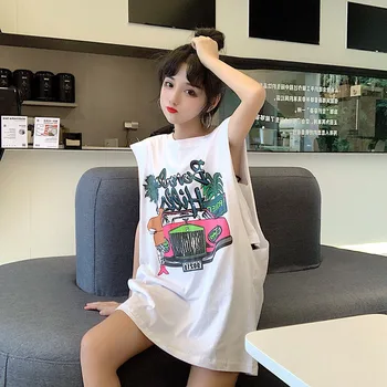 Vasaros berankovė liemenė marškinėliai moterų išorinis dėvėti sporto Harajuku stiliaus ilgai laisvi korėjos stiliaus pavasario ir vasaros mergaitė