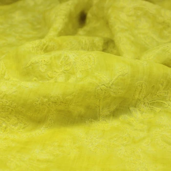 Aukštos kokybės grynos ramės (kiniškosios dilgėlės) audiniai Citrinos geltonumo siuvinėjimo tissu High-end Suknelė Suknelė one-piece suknelė tissus