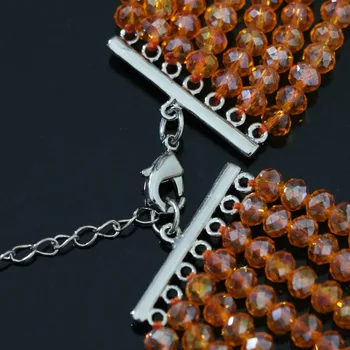 Europos stiliaus 7 eilių karoliai, auskarai oranžinis apvalus korpuso imituojamas-pearl kristalų žavesio papuošalų rinkinys B1301