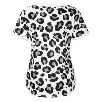 V-kaklo marškinėliai Vasaros Leopard Viršų trumpomis Rankovėmis 2020 Atsitiktinis marškinėlius Moterims Drabužių Vasaros Viršūnes Tee Moterų Marškinėliai roupas feminina