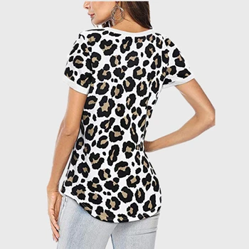 V-kaklo marškinėliai Vasaros Leopard Viršų trumpomis Rankovėmis 2020 Atsitiktinis marškinėlius Moterims Drabužių Vasaros Viršūnes Tee Moterų Marškinėliai roupas feminina