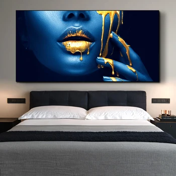 Seksualus Gold Lūpų Afrikos Moteris Drobė Paveikslų Ant Sienos Menas, Plakatų Ir Grafikos Pusė Veido Black Girl Nuotraukas Kambarį