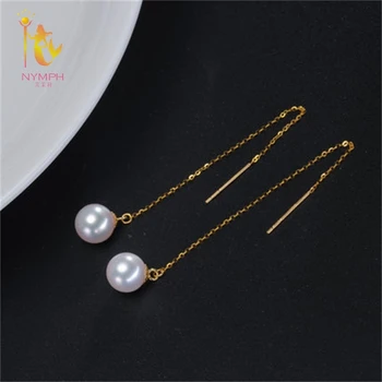 NIMFA, nekilnojamojo Akoya jūros perlas tabaluoti auskarai,7-7.5 mm tobulai apskritas 18K aukso auskarai-geriausia dovana moterims ED0401