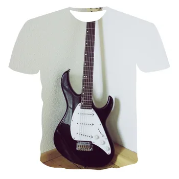 Naujas apvalios kaklo marškinėliai vyriški aukštos kokybės vyriški marškinėliai trumpomis rankovėmis gitara modelio 3D atspausdintas mados gražus vyriški T-shirt