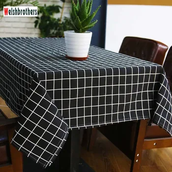 Staltiesė juodas ir baltas languotas lino staltiesė stačiakampio stalo ir virtuvės kambarį, kavos staliukas namų decorations2018