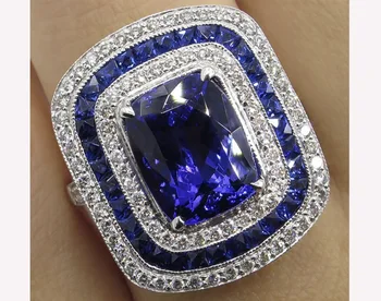 Prabanga Moterų Big Blue Vestuvinis Žiedas Mados Sidabro Spalvos Kristalų Cirkonis Akmuo Žiedas Senovinių Vestuvių Piršto Žiedai Moterims