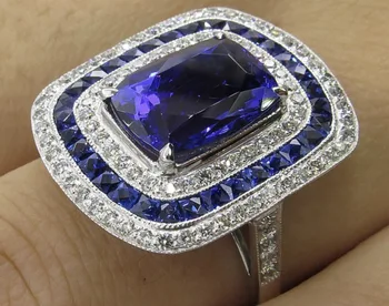 Prabanga Moterų Big Blue Vestuvinis Žiedas Mados Sidabro Spalvos Kristalų Cirkonis Akmuo Žiedas Senovinių Vestuvių Piršto Žiedai Moterims