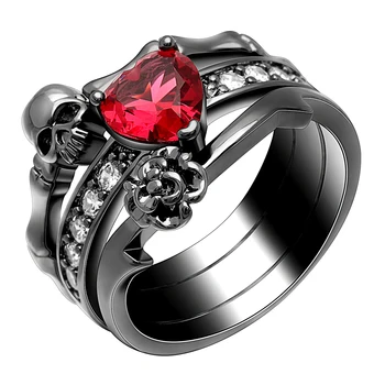 Gotikos Kaukolė Piršto Sidabro Spalvos Moteriška vestuvinių žiedų rinkinys Moterims Red Heart Crystal CZ Rožių Gėlių Madinga Papuošalai Dovana žiedus