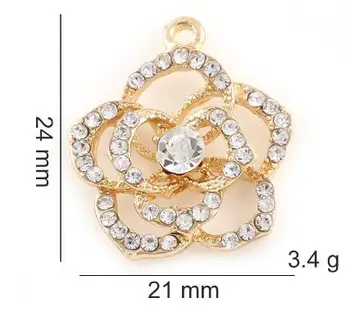 20PCS/daug 21x24mm (Aukso,Sidabro Spalva) Strazdų Rose Flower Pendant Pakabukai Pakabinti 