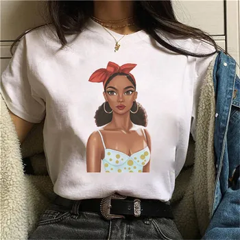 Mados Juoda Mergina Atspausdinta Marškinėliai Moterims Melanino Poppin Marškinėlius Harajuku 90s Tumblr Viršūnes Tee Femme Marškinėliai Camiseta Mujer
