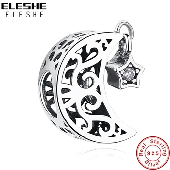 ELESHE Europos 925 Sterling Silver Moon & Star Krištolo Karoliukai Žavesio Tinka Originalios Apyrankės Karoliai 
