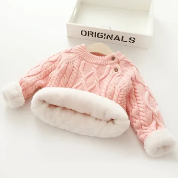 1-7T Kids Džemperis Mados Rudens-Žiemos berniukas, mergaitė berniukų vaikas storas Megztas dugno golfo marškinėliai Plius aksomo megztinis (puloveris)
