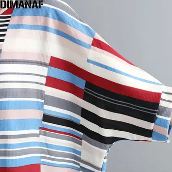 DIMANAF Moterys T-Shirt Vasaros 2018 Plius Dydis Šifono Dryžuotas Spausdinti Pagrindinio Viršūnes Batwing Rankovės Moterų Atsitiktinis marškinėlius Didelis Drabužių