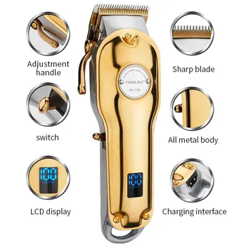 LCD Professional Plaukų Clipper Vyrų Kirpykla, Plaukų Žoliapjovės Visos Metalinės Elektros Haircutter Barzda Žoliapjovės plaukų pjovimo Mašina