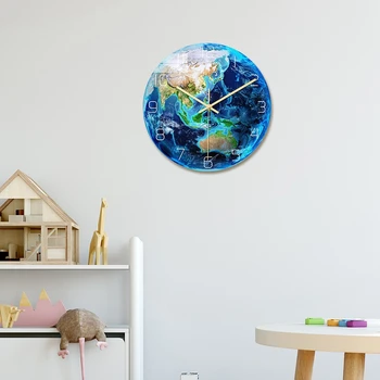 Creative 3D Akrilo Šviesos Žemę Sieninis Laikrodis Planetos Spausdinti Laikrodis Studijų Kambario, Miegamojo Kambarį Apdaila Vaikams, Kūdikio Kambarys