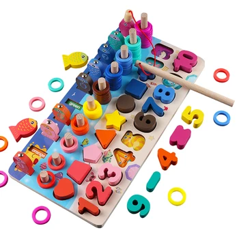 Medinių žaislų kūdikiams Montessori aritmetikos mokymo priemones Žvejybos žaidimas skaičiais pažinimo atitikimo blokuoja medinis žaislas childre