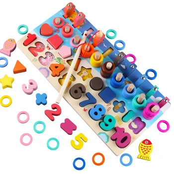 Medinių žaislų kūdikiams Montessori aritmetikos mokymo priemones Žvejybos žaidimas skaičiais pažinimo atitikimo blokuoja medinis žaislas childre