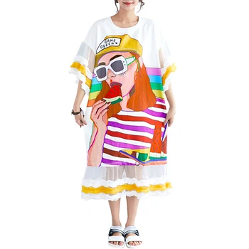 Kanifio Plius Dydis Moterų Atsitiktinis Palaidų Pynimas Tinklelio Suknelė 2020 Naujas Vasaros Atspausdinta Suknelės Moteriška Tunika Vestidios Femininos