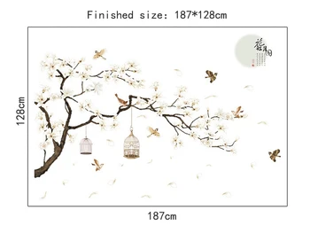 187*128cm Didelis Dydis Medis Sienų Lipdukai Paukščių, Gėlių Namų Dekoro Tapetai Gyvenimo Kambario, Miegamasis 