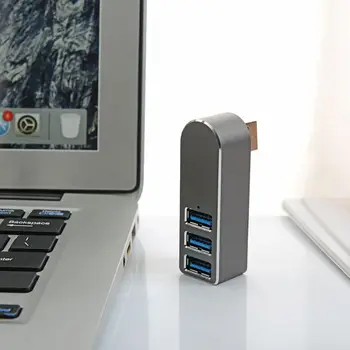 Aliuminio Lydinys Mini 3 Port USB 3.0 Hub Pasukimo USB Skirstytuvo Adapteris, skirtas PC Nešiojamas 667C