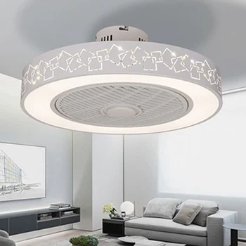 Šiuolaikinės baltai dažytos geležies ventiliatorius šviesos kristalų dekoratyvinis akrilinis LED apšvietimas mobiliojo telefono pritemdomi miegamasis ventiliatorius lempos
