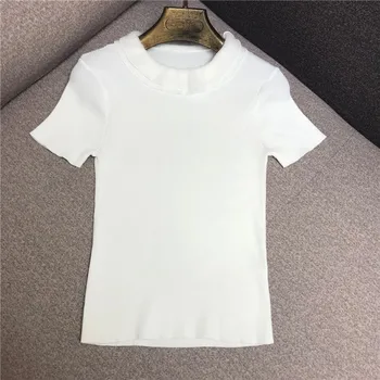 Prabangos Dizaineris Prekės Megzti Viršų Moterims Susiėmę Apykaklės Dryžuota Megzta T Shirts