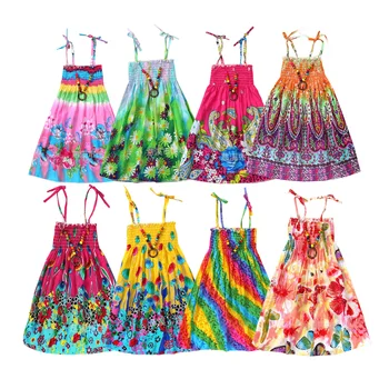 Vasarą Merginos Bohemijos Princesė Suknelės Rainbow Beach Suknelė Paauglių Mergaičių Lino Drabužius, Vintage Karoliai Dovana 3 6 9 12 Metų