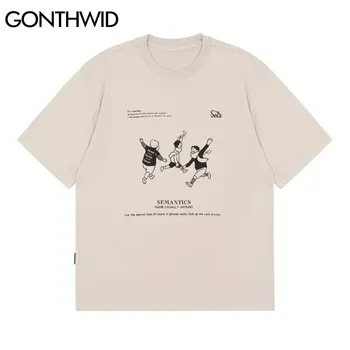 GONTHWID Marškinėliai-Vasaros Vyrų 2021 Atsitiktinis Hip-Hop Vaikų Spausdinti Medvilnės trumpomis Rankovėmis Tshirts Streetwear Harajuku Prarasti Tees Viršūnės