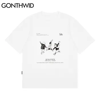 GONTHWID Marškinėliai-Vasaros Vyrų 2021 Atsitiktinis Hip-Hop Vaikų Spausdinti Medvilnės trumpomis Rankovėmis Tshirts Streetwear Harajuku Prarasti Tees Viršūnės