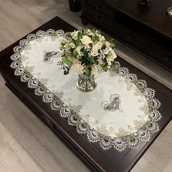 Europos Ovalo formos Staltiesė Stalo valgomasis stalas padengti išsiuvinėti Poliesterio siūlai gėlių Audinys Kambarį Lentelė Kilimėlis Nėrinių Šiuolaikinės