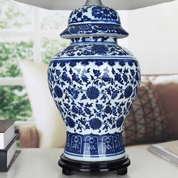 BLUBBLE Klasikinės Keramikos Kinija Dovanų Stalo Lempa Senas Tyrimas Audinio LED Naktiniai staleliai, Lempa, Mėlyna Balta Porceliano Miegamojo, Stalo Lempos